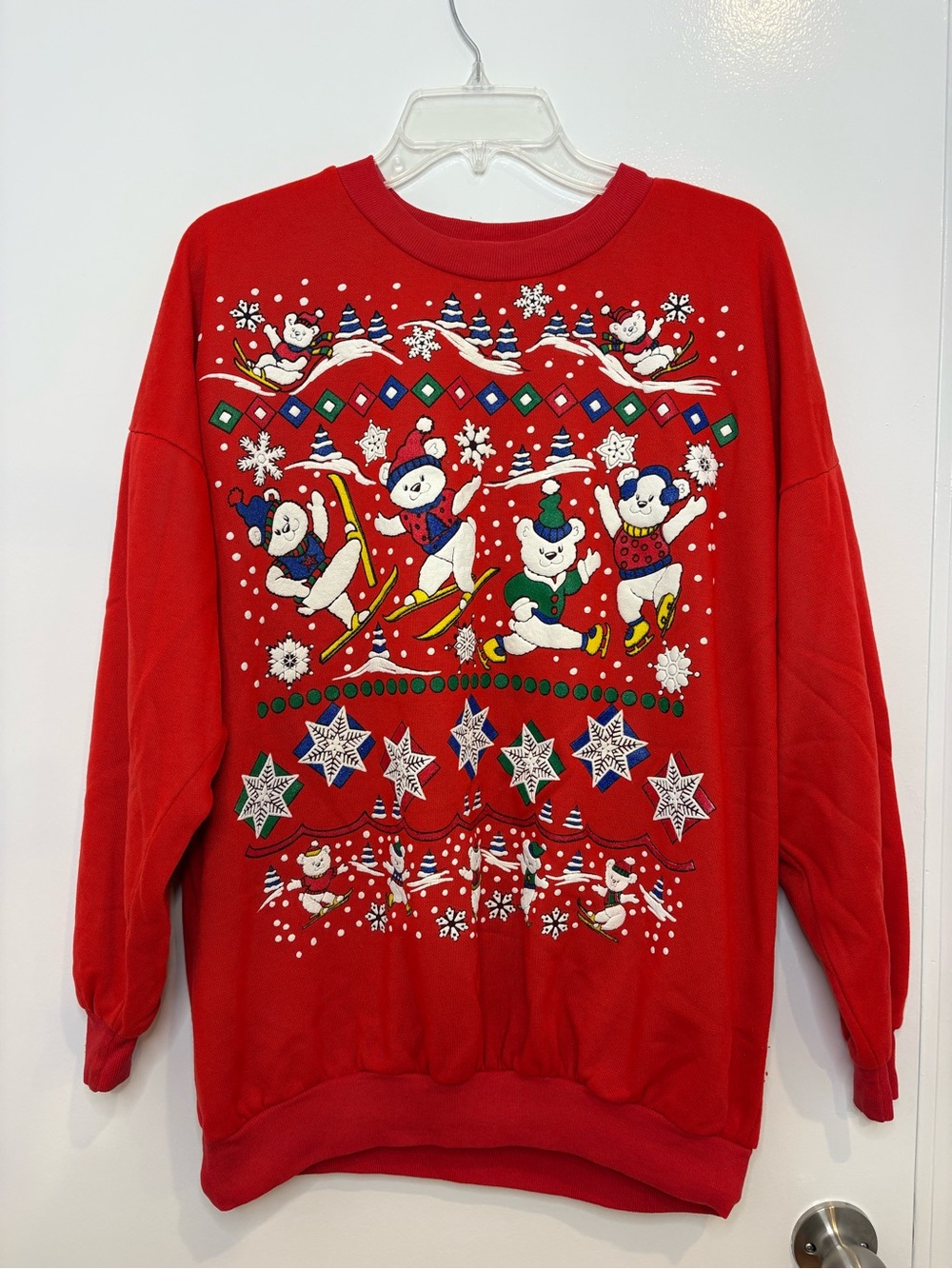 Vintage 90s Christmas Snowman Skiing Crewneck Sweatshirt One Size